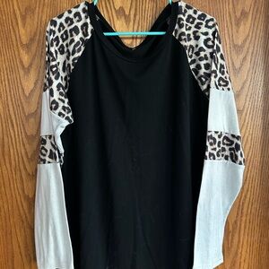 Black and Leopard Print Women's Top